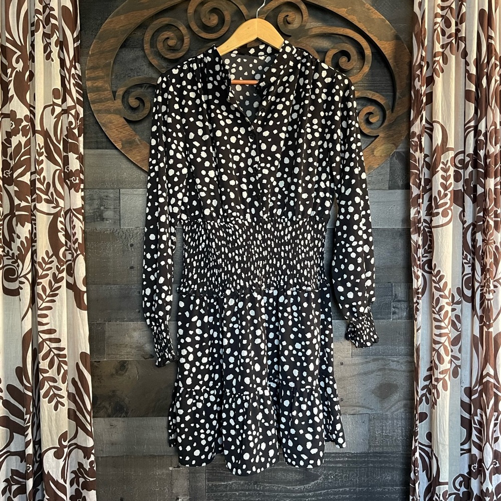 Polka Dot Dress L Boho Whimsy Goth Party Going Out Mini Classy Elegance